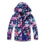 Veste fille impermable  capuche doubl polaire randonne printemps imprime fleur - bleu fonce - bleu ...