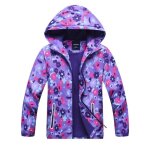 Veste fille impermable  capuche doubl polaire randonne printemps imprime fleur - violet - violet