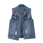 Veste guocu en jean délavé femmes sans manches image Veste guocu en jean délavé femmes sans manches image