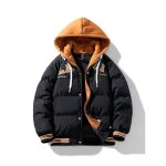 Veste hiver homme capuche chaude casual veste zippee epaisse imprime pour automne hiver - noir