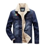 Veste hiver en jean homme chaude double polaire veste fashion epaisse couleur unie - bleu fonc