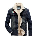 Veste hiver en jean homme chaude double polaire veste fashion epaisse couleur unie - bleu nuit