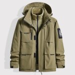 Veste homme 3 en 1 grande taille 2 pieces amovible a capuche multi - poches - kaki