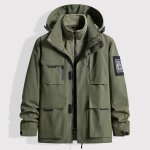 Veste homme 3 en 1 grande taille 2 pieces amovible a capuche multi - poches - vert militaire