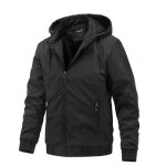 Veste homme  capuche amovible automne hiver casual veste zippee couleur unie confortable - noir