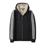 Veste homme col capuche zipp doubl polaire epais chaud casual noir