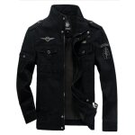 Veste homme en coton casual veste col rabattu - noir - noir