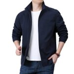 Veste homme couleur unie bleu col montant mi - saison l�ger casual