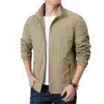 Veste homme couleur unie kaki col montant mi - saison lger casual - kaki
