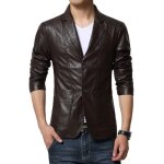 Veste homme en cuir col tailleur en casual coupe slim ouverture boutonne