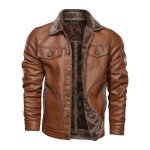 Veste homme doublure polaire epais de marque veste en cuir blouson en col revers dhiver veste chaude