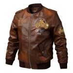 Veste hommes grande taille en pu cuir moto de bomber - mobigarlan - marron - coupe moderne et contemporaine ...