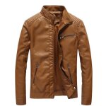 Veste hommes hiver chaud en pu cuir - mobigarlan - xd622 - coupe - vent - col standup - marron