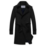 Veste homme hiver funmoon - slim long manteau trench boutons fermeture clair - noir