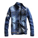 Veste homme en jean - leoclotho - bouton s - bleu - deux poches � la poitrine - casual blouson