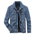 Veste homme en jean mi saison casual l�che sans repassage col rabattu - bleu