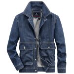 Veste homme en jean mi saison casual sans repassage col rabattu - bleu fonce