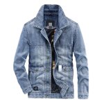 Veste homme en jean mi saison casual sans repassage col rabattu - vintage bleu