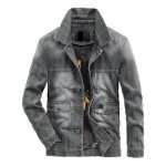 Veste homme en jean mi saison casual sans repassage col rabattu - gris