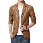 Veste homme de laine cuir mode casual blouson jacket slim grande taille printemps&automne col rabattu ...