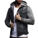 Veste en jean  capuche tricote dcontracte pour homme - ecelen - cardigan - noir - gris - homme