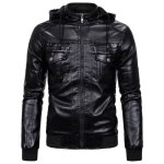 Veste hommes pu cuir de grande taille  capuche plus de velours xh553 noir