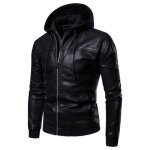 Veste homme en pu cuir noir - slim - fermeture �clair lat�rale - col rabattu - automne / hiver
