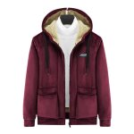 Veste homme velours a capuche doubl�e polaire manches longues poignet �lastiqu� epais chaud hiver