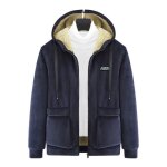 Veste homme velours a capuche double polaire manches longues poignet lastiqu epais chaud hiver - bleu ...