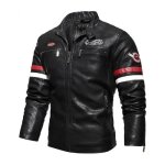 Veste hommeveste moto homme en pu cuir printemps automne causal veste de cuir homme de courses col montant ...