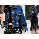 Veste en jean courte pour femme - funmoon - style bf imprimé mots - emilie vogue - bleu Veste en jean courte pour femme - funmoon - style bf imprimé mots - emilie vogue - bleu