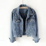 Veste en jean pour femme veste en jean ample et confortable cloute de perles bleu clair fashion xxs ...