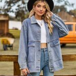 Veste en jeans femme mi saison avec poches casual veste denim lache couleur unie pour printemps et automne ...
