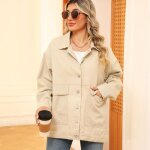 Veste en jeans femme mi saison avec poches casual veste denim lache couleur unie pour printemps et automne ... Veste en jeans femme mi saison avec poches casual veste denim lache couleur unie pour printemps et automne ...