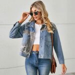 Veste en jean femme printemps et automne regular fit casual blouson court denim mi saison avec poches ...