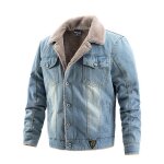 Veste en jean pour hommes manteaux en denim slim et dcontract plus pais hiver bleu1