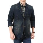 Veste en jean homme printemps et automne veste de costume elegant couleur unie - bleu fonc