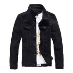 Veste en jean homme slim fit casual veste de printemps vetement couleur unie - noir