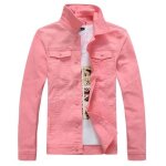 Veste en jean homme slim fit casual veste de printemps vetement couleur unie - rose