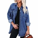 Veste en jean mi - longue pour femme - vitata - printemps et automne - bleu