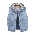 Veste en jean sans manches pour femme veste courte  capuche dames veste  capuche dcontract boutonn ...