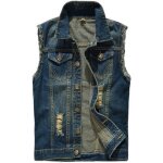 Veste en jean sans manches pour homme - missmao - coupe slim - bleu Veste en jean sans manches pour homme - missmao - coupe slim - bleu
