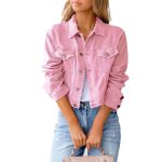 Veste en jean uni pour femmes - mobigarlan - fit grande - rose - tissu matelassé Veste en jean uni pour femmes - mobigarlan - fit grande - rose - tissu matelassé
