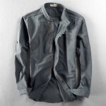 Veste en lin  col montant pour homme - remycoo - gris fonc - veste slim de couleur unie