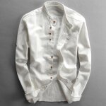 Veste en lin pour homme - remycoo - col montant - slim - couleur unie blanc