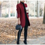 Veste longue en laine pour femme - bordeau - col montant - manches longues Veste longue en laine pour femme - bordeau - col montant - manches longues