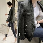 Veste manteau - vintage - femme - noir - glands - perles - tweed Veste manteau - vintage - femme - noir - glands - perles - tweed