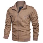 Veste militaire homme en coton mi - saison veste cargo col montant couleur unie - kaki Veste militaire homme en coton mi - saison veste cargo col montant couleur unie - kaki