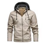 Veste de motard en cuir pu pour hommes manteaux avec capuche coupe - vent dcontract hiver blanc