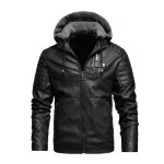 Veste de motard en cuir pu pour hommes manteaux avec capuche coupe - vent dcontract hiver noir